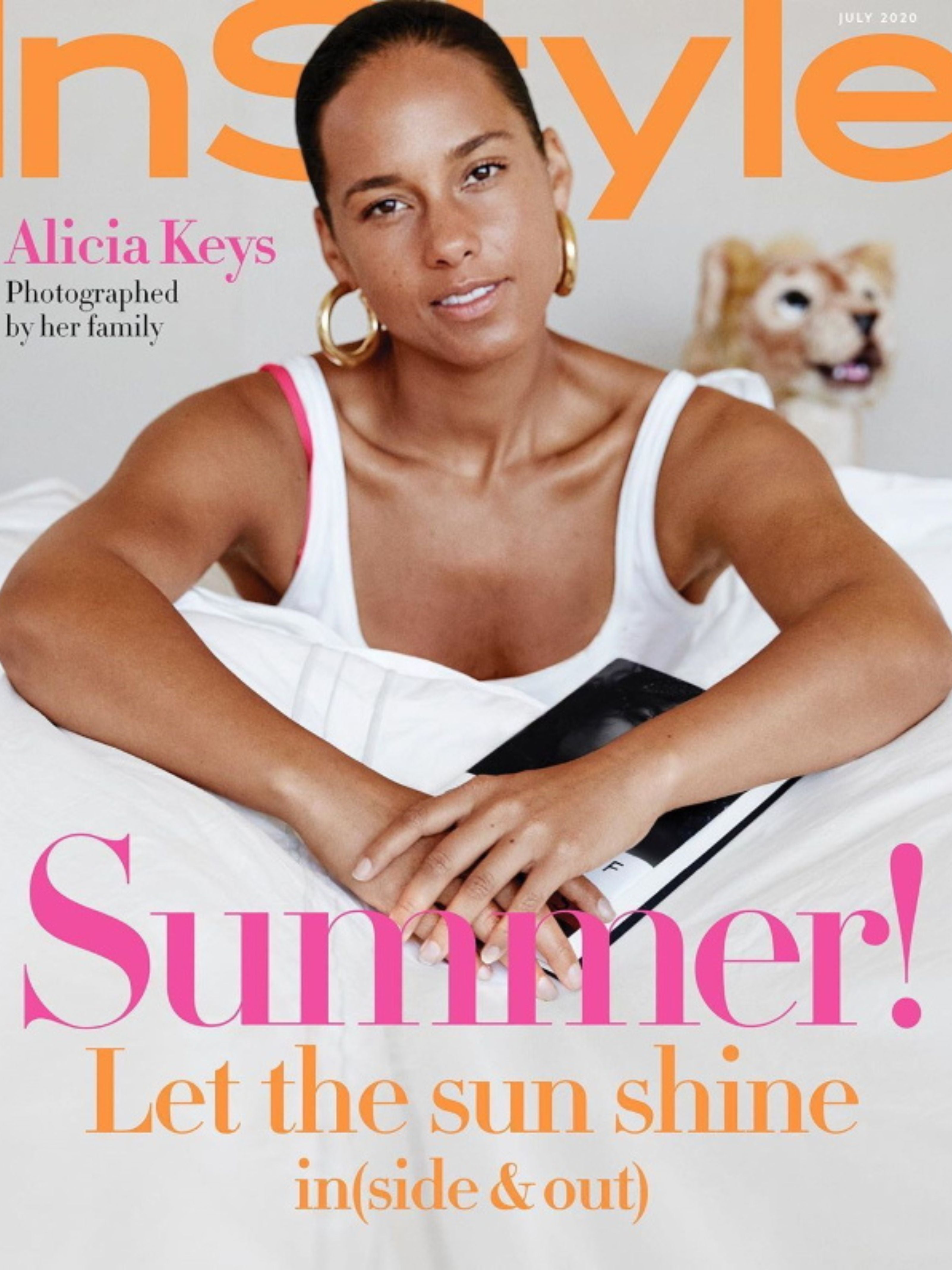 Alicia Keys wearing our Alice demi bra in Neon Pink on the cover of In Style Magazine